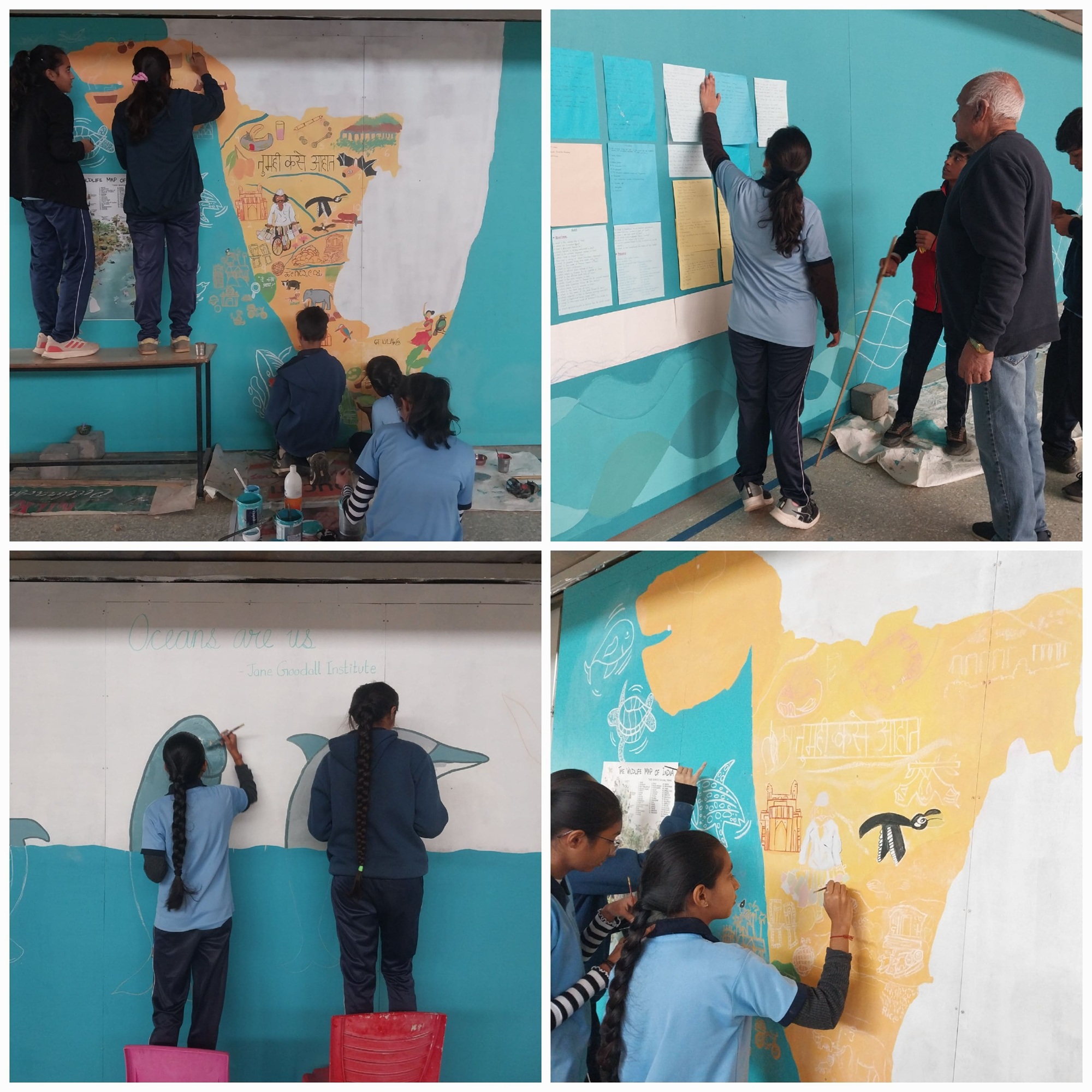 Children working on the cultural map of India